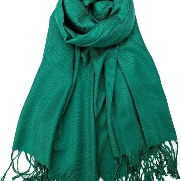 Womens Pashmina Silk Scarf Wrap Fringe Solid Color Metallic Fall Winter - Picture 1 of 8